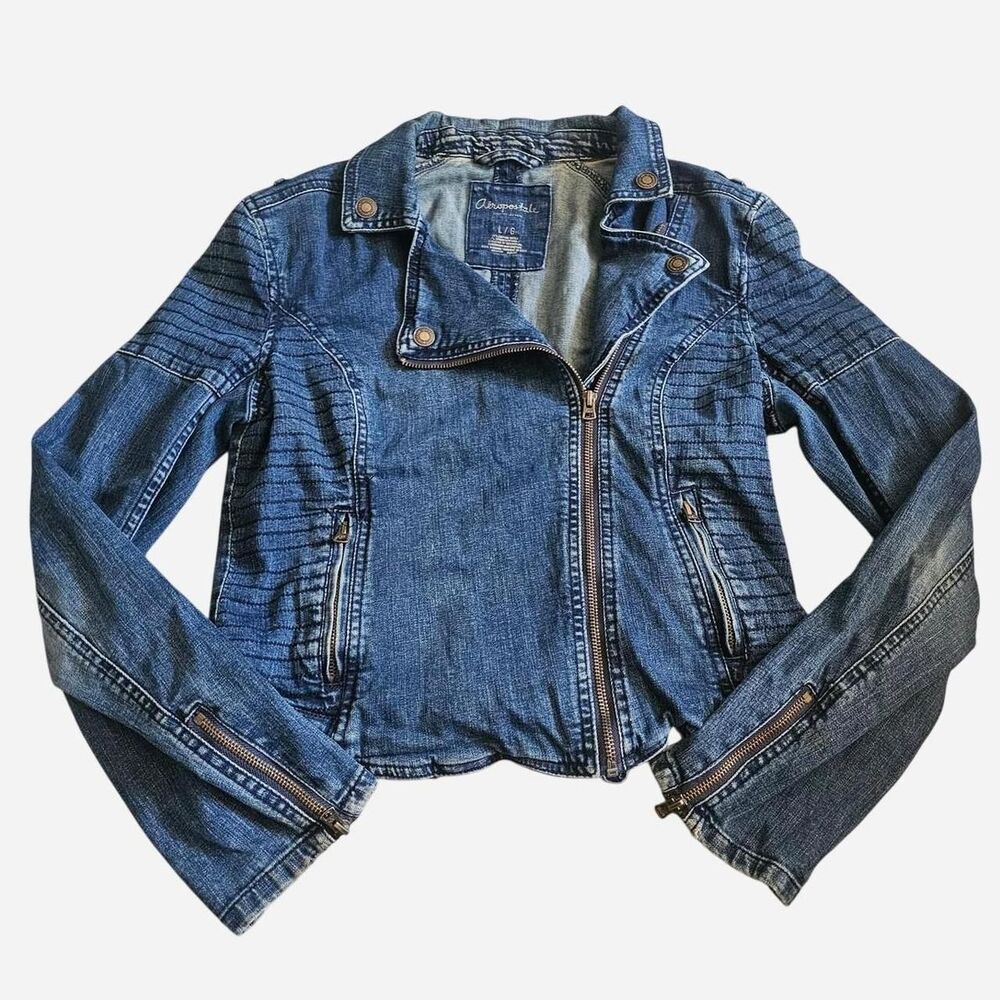 denim aéropstale y2k 2000s vintage fall grunge moto jacket